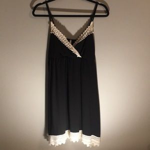 Black V Neck Dress with Lace Detail